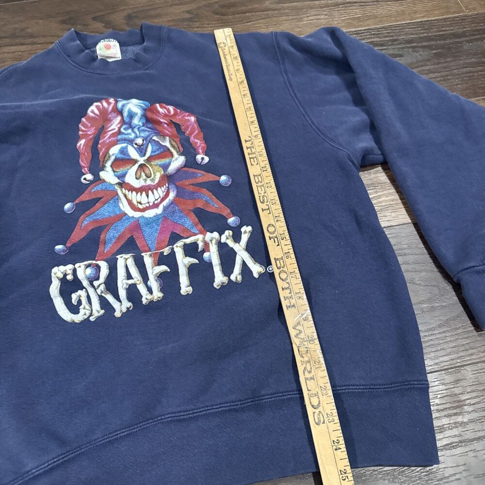Vintage 90s Graffix Bong Jester Clown Skull Crew Sweatshirt USA Made Rare Sz L - Picture 6 of 8